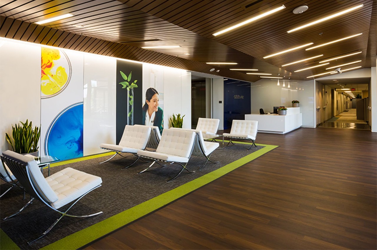 The lobby of AbbVie's North Chicago location.